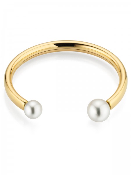Yellow gold bangle with South Sea pearls